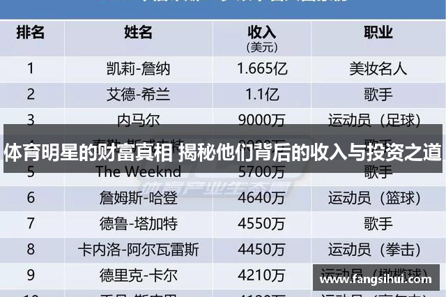 体育明星的财富真相 揭秘他们背后的收入与投资之道